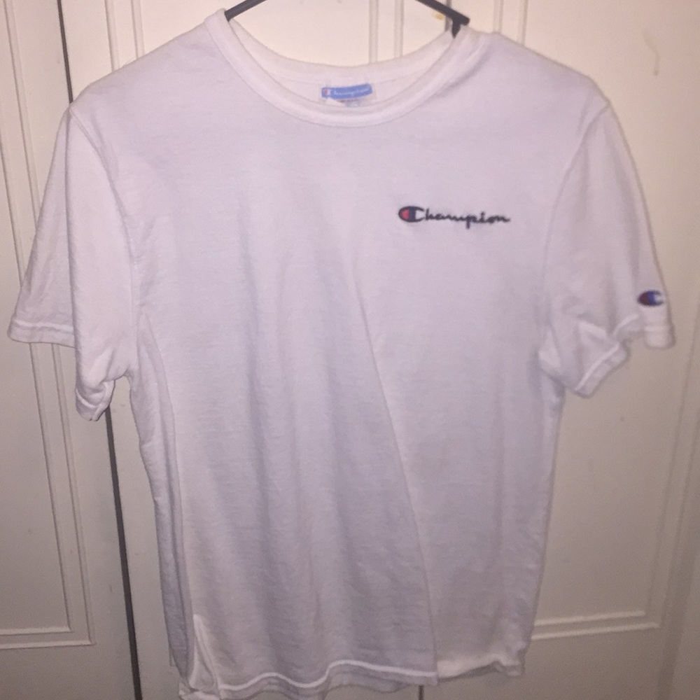 white Champion tee